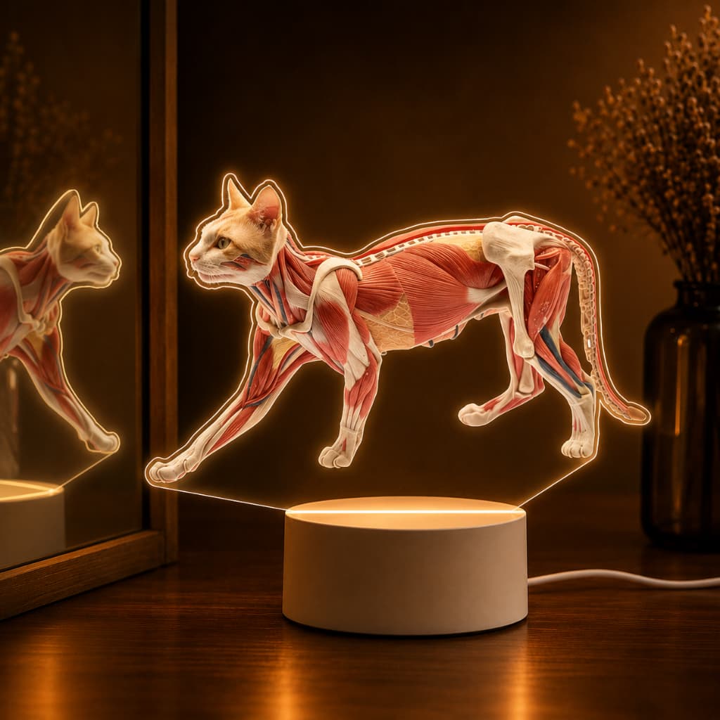 Luminária de mesa temática LED Uv Anatomia do gato musculo presente palestra profissão veterinário