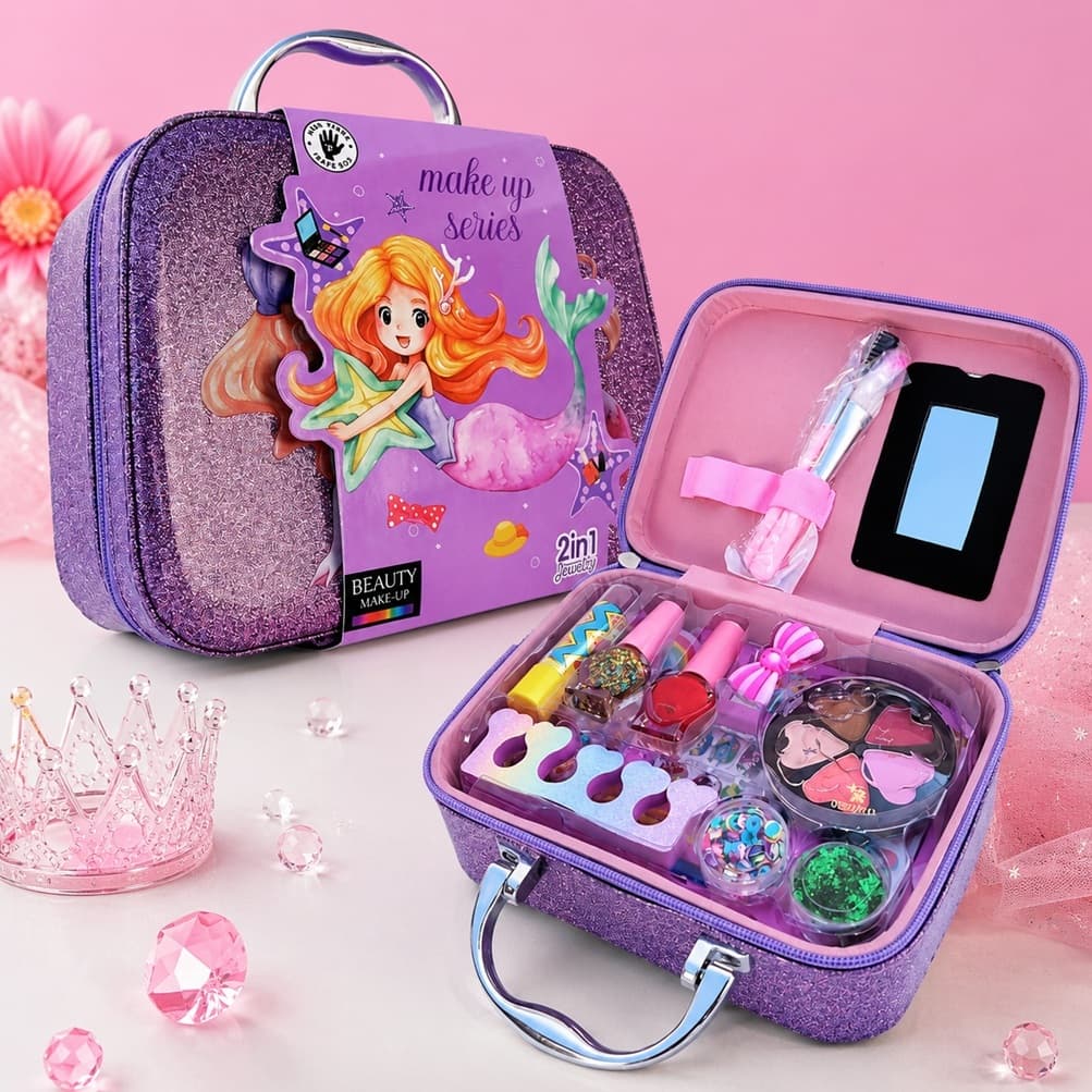 Maleta Kit Maquiagem Menina Infantil + Kit Unha Presente Criança