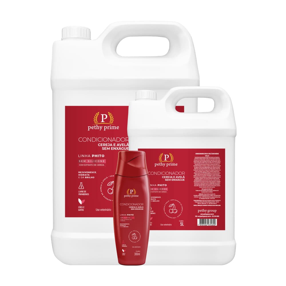 Condicionador Sem Enxágue Cereja & Avelã Pethy Prime 5 Litros | Hidratação, Brilho e Maciez para Cães e Gatos