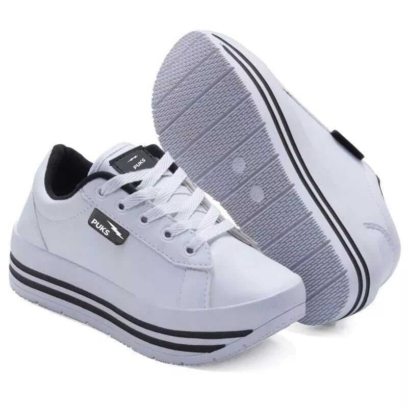 Tênis Plataforma Feminino Kit 2 Pares com Solado Branco Calçados Sintético Rosa Branco Preto Dia a Dia