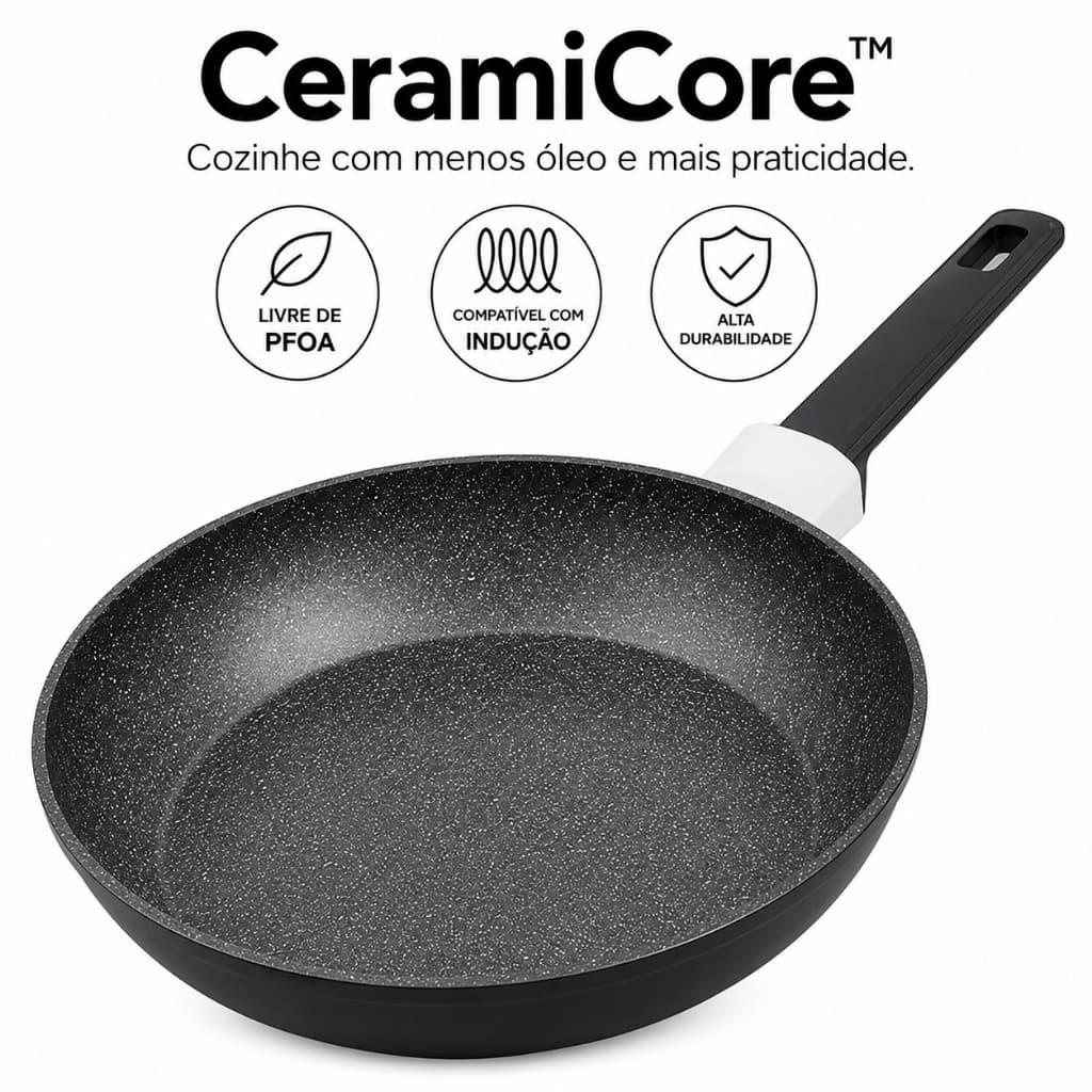 Frigideira Cerâmica Antiaderente 22cm Indução Compatível Todos os Fogões CeramiCore™