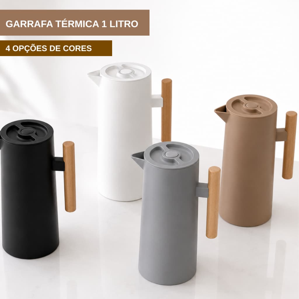 Garrafa Térmica Nórdica Alça Bambu 1 Litro Café Chá Mesa Posta