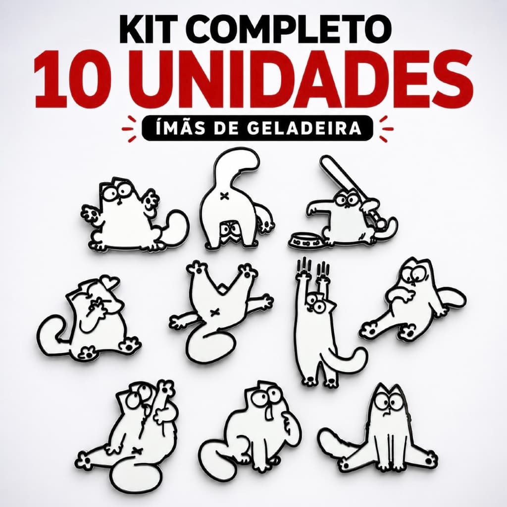 Kit com 10 Ímãs Simon’s Cat para Geladeira | Decoração Criativa