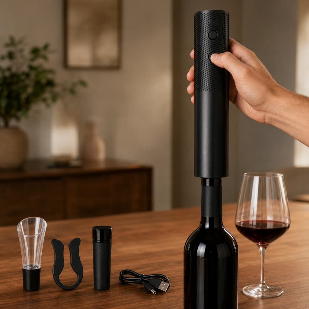 Kit Saca Rolhas Abridor De Vinho Garrafa Recarregável Preto Preto Profissional