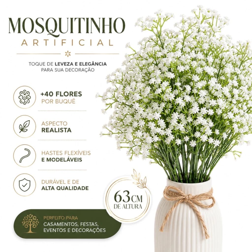 Buquê Mosquitinho Artificial Branco Flores Para Vasos Arranjos Casamento Festa