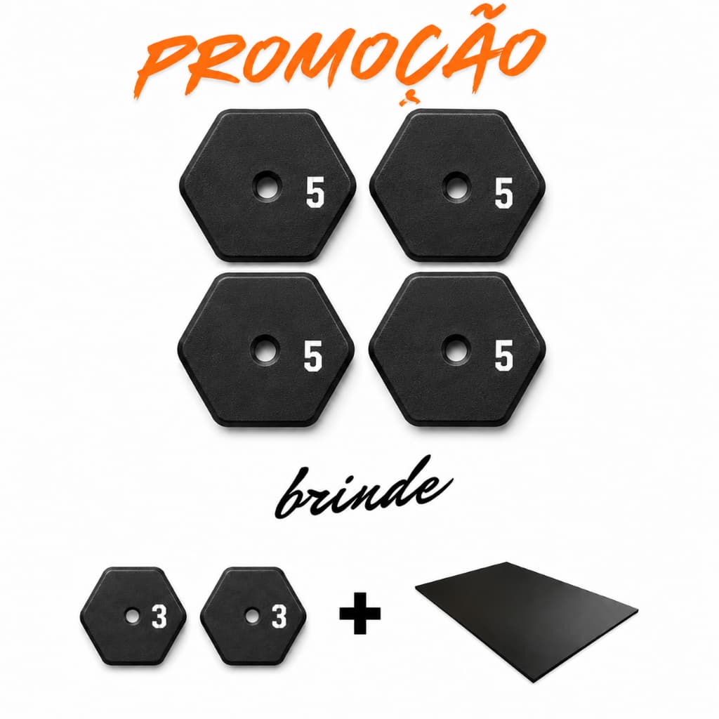 Anilhas para Musculação / 4 Anilhas de 5kg - Brinde = 2 Anilhas de 3kg + Tatame de EVA