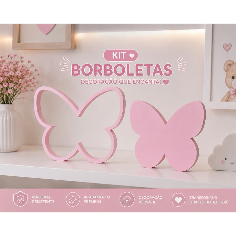 Kit Borboletas Decorativas Quarto Infantil Ninho Cômoda Prateleira Decoração Menina 2 Peças