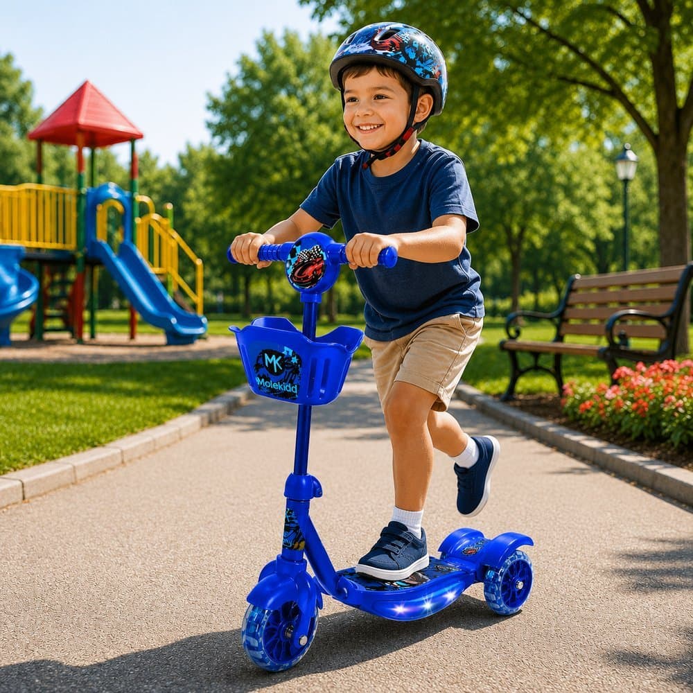 Patinete MotorKid Infantil 3 Rodas e Luz LED - Azul