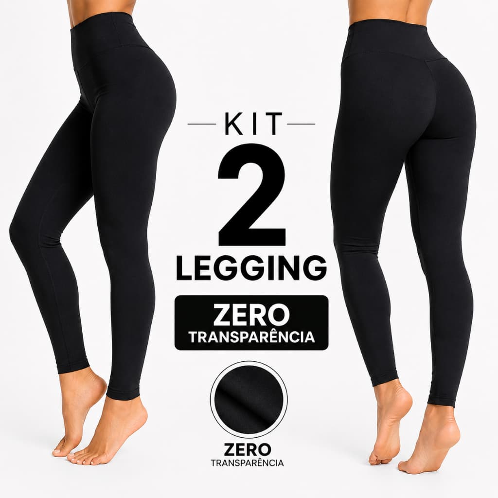 Kit 2 Calças Legging Feminina Fitness Zero Transparência Poliamida