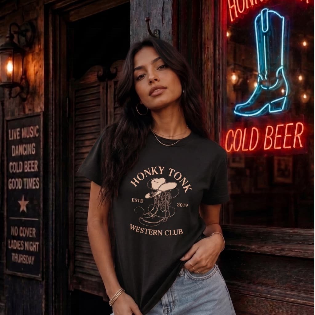 Camiseta T-Shirt Feminina Elegante Blusinha Estampa Bota Chapéu Sertanejo Cavalo Rodeio Modão Para Férias