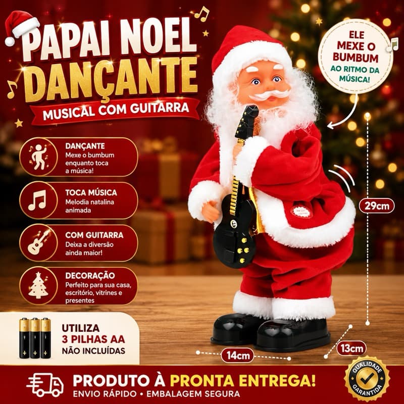 Papai Noel Dançante Musical com Guitarra – Mexe o Bumbum e Toca Música!