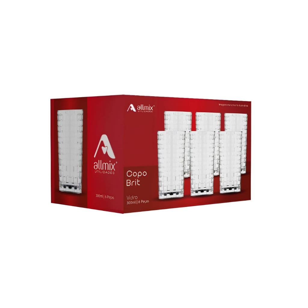 ALLMIX - COPO LONG DRINK TRANSPARENTE 6 UNIDADES DE 300ML - MODELO BRIT