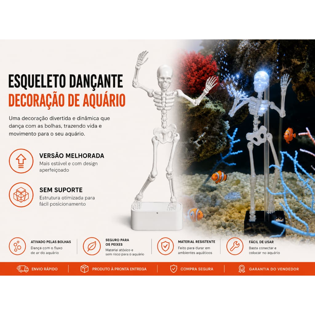 Esqueleto Dançante, decoração de aquário