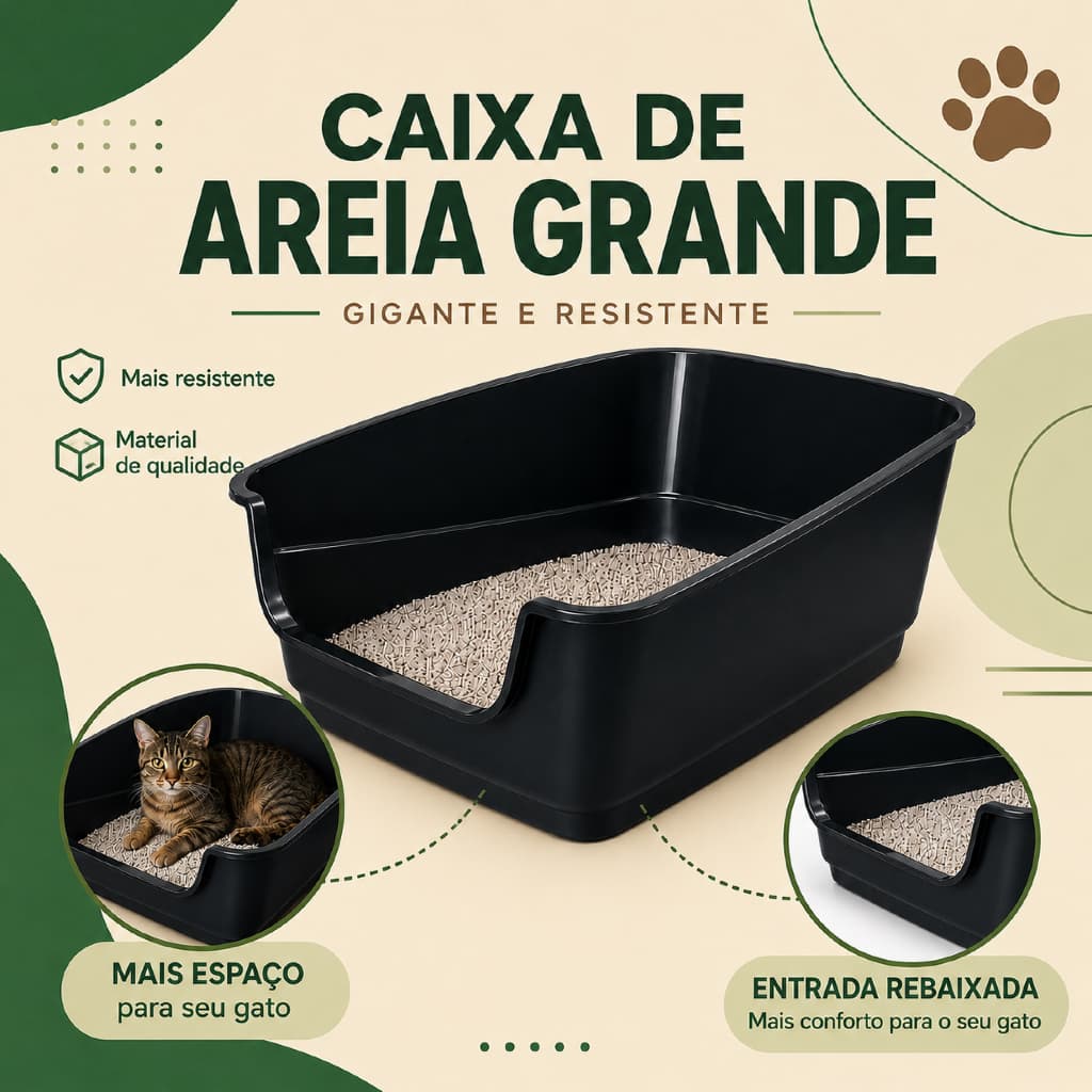 Caixa De Areia Grande Com Borda Alta Para Gato