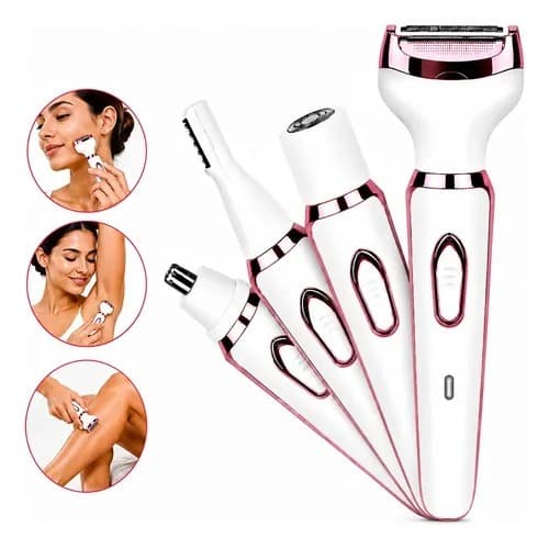 Depilador Elétrico Feminino 4 em 1 Aparador Corpo Íntimo Facial USB Recarregável