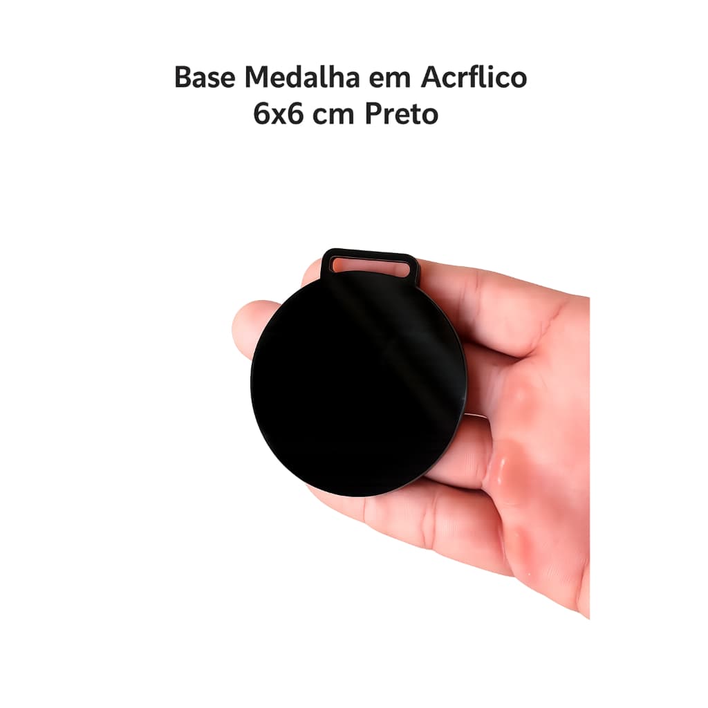 Base Medalha 6x6 cm em Acrílico Preto para Personalização | Kit 10, 25, 50 | Corte Laser