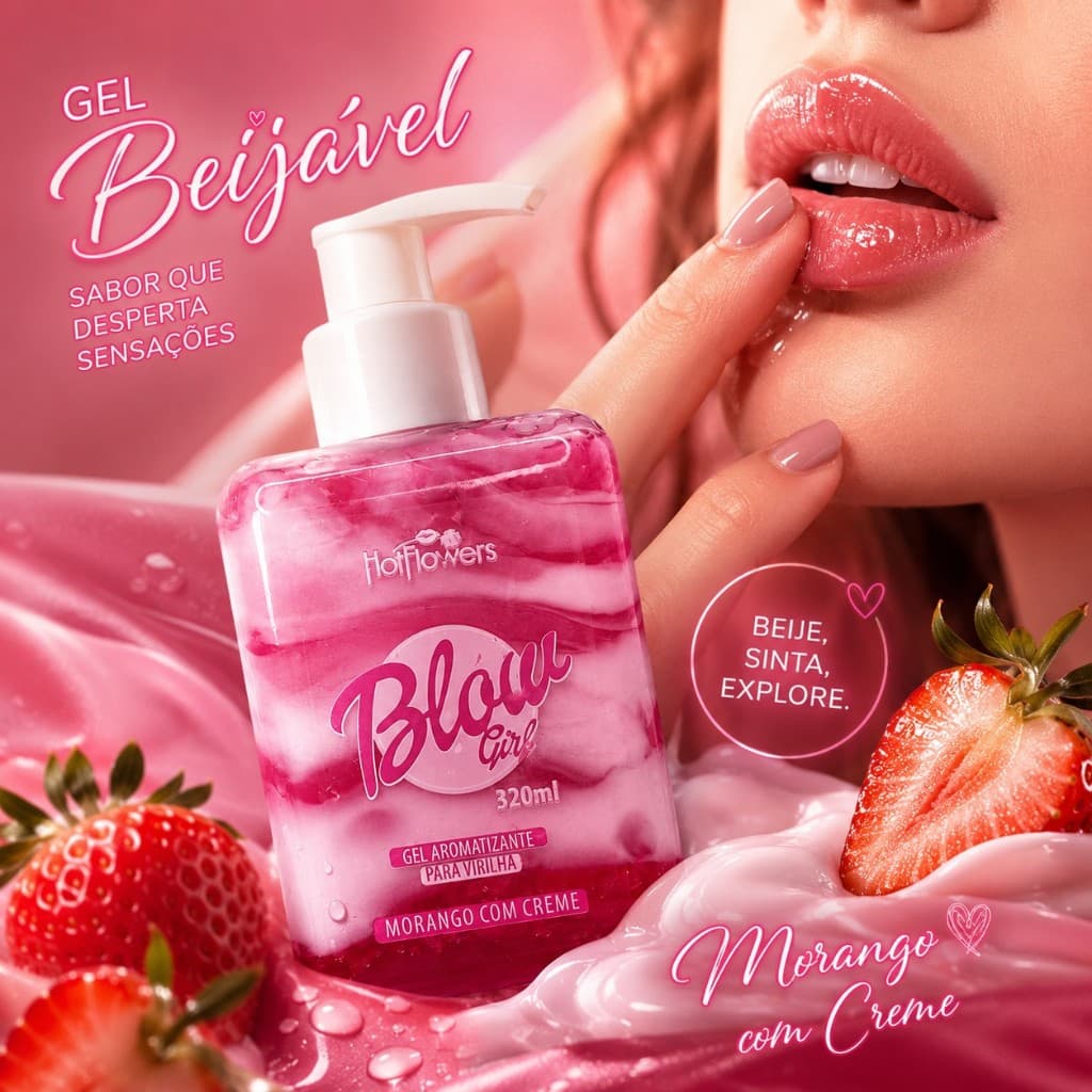 BLOW GIRL Gel Hidratante Aveludado Aroma de Morango com Creme 320ml