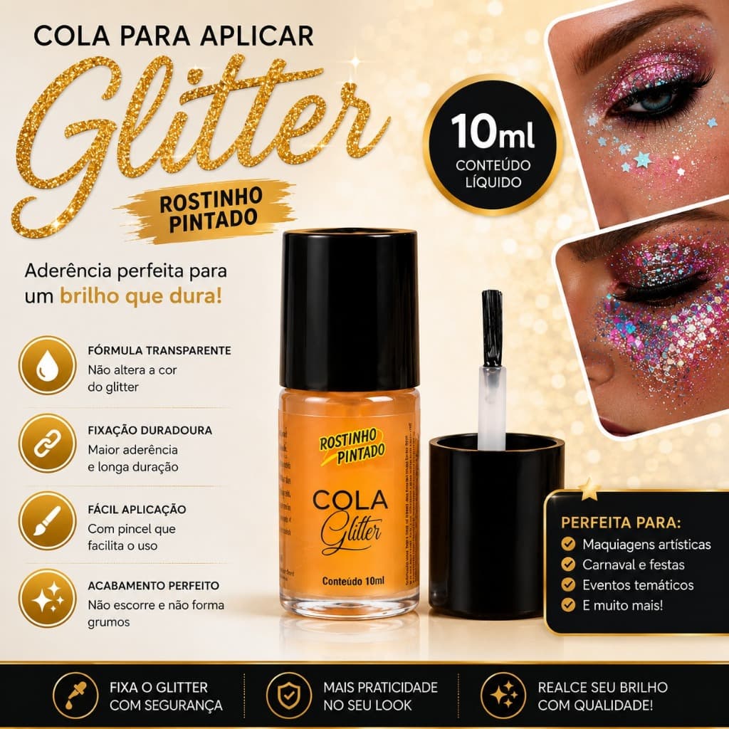 Cola liquida Rostinho Pintado maquiagem artistica pérola perucas barbas prótese glitter