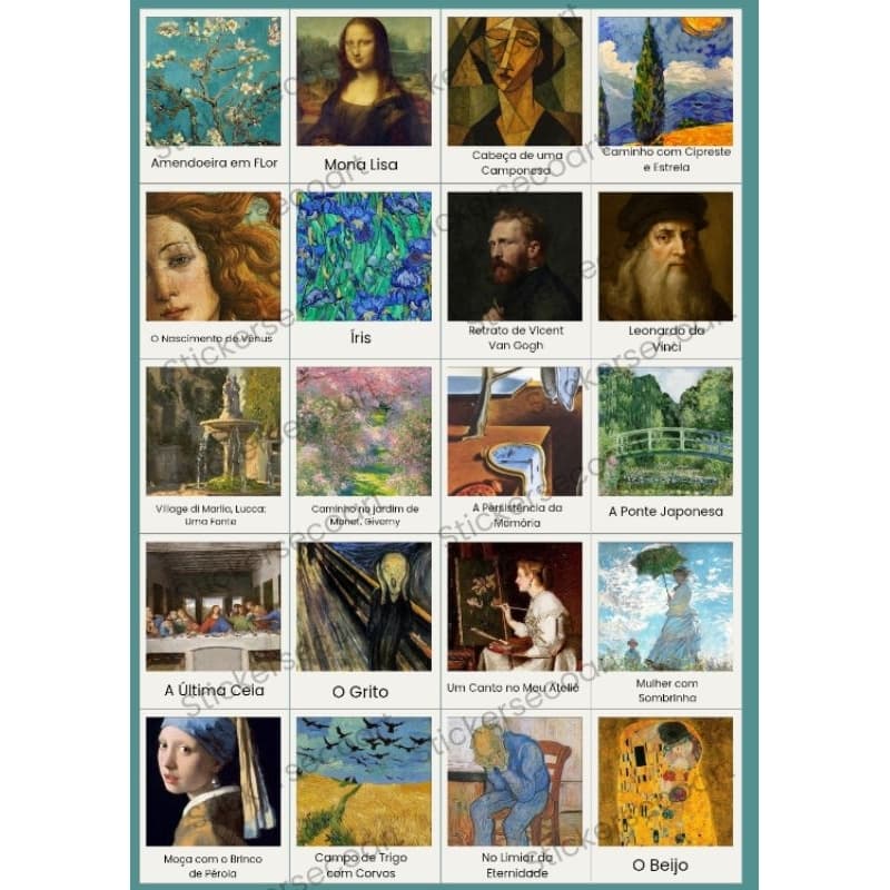 Kit 20 Mini Fotos Adesivas Obras de Arte Van Gogh Leonardo da Vinci Para Decoração e Scrapbook