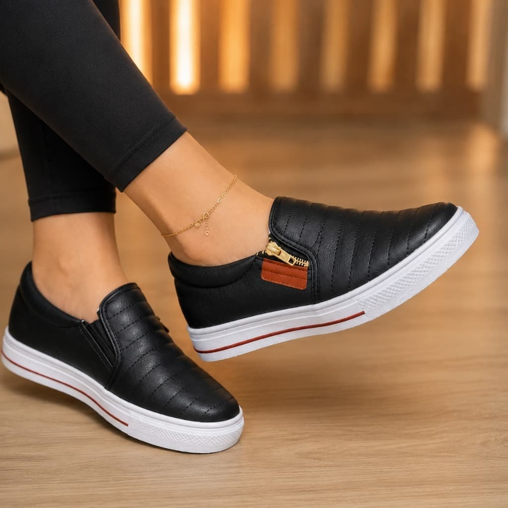 Sapatilha Slip On Feminina Casual Leve Confortável Ideal Para Trabalho Passeio e Dia a Dia