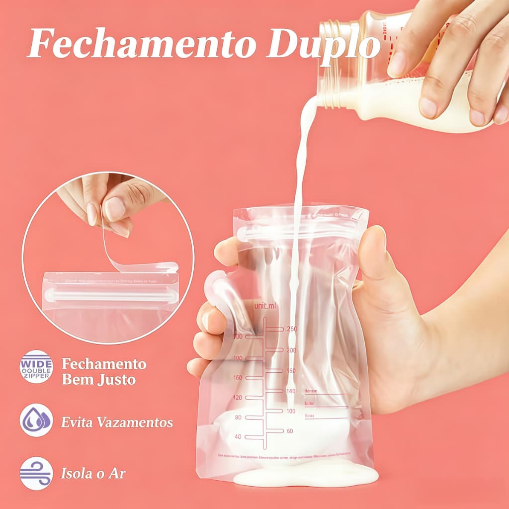 Sacos Descartáveis Leite Materno 250ml Vedação Segura Para Bebê 30 ou 60 Peças Caixa P1