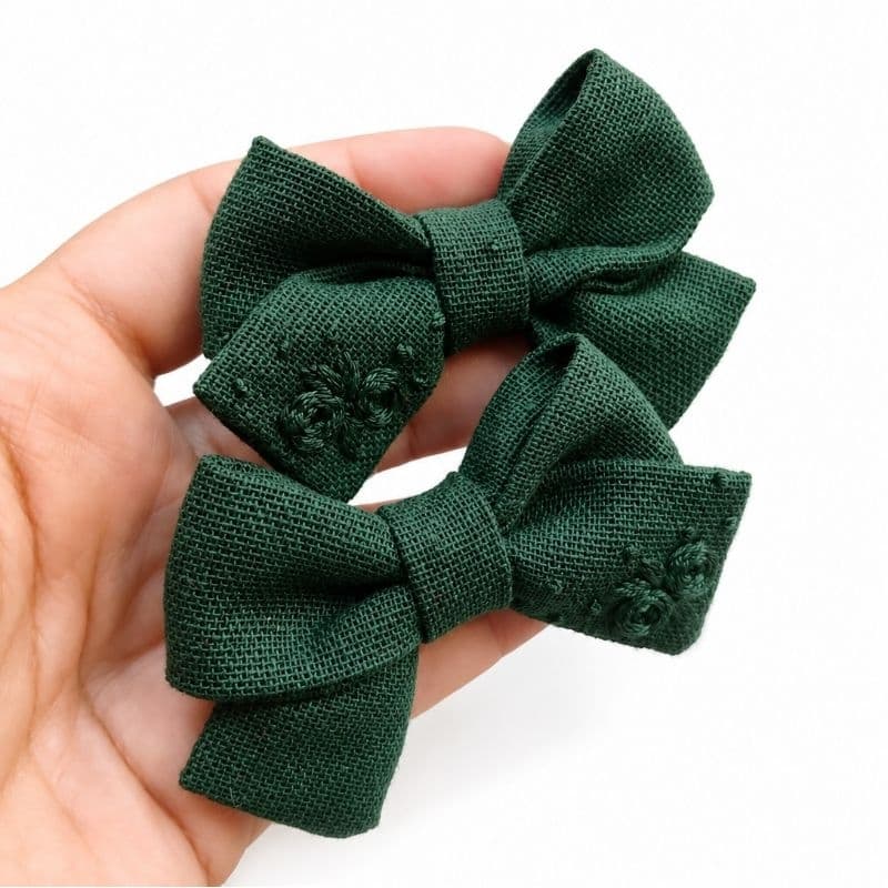 par de laço infantil bordado, laço verde