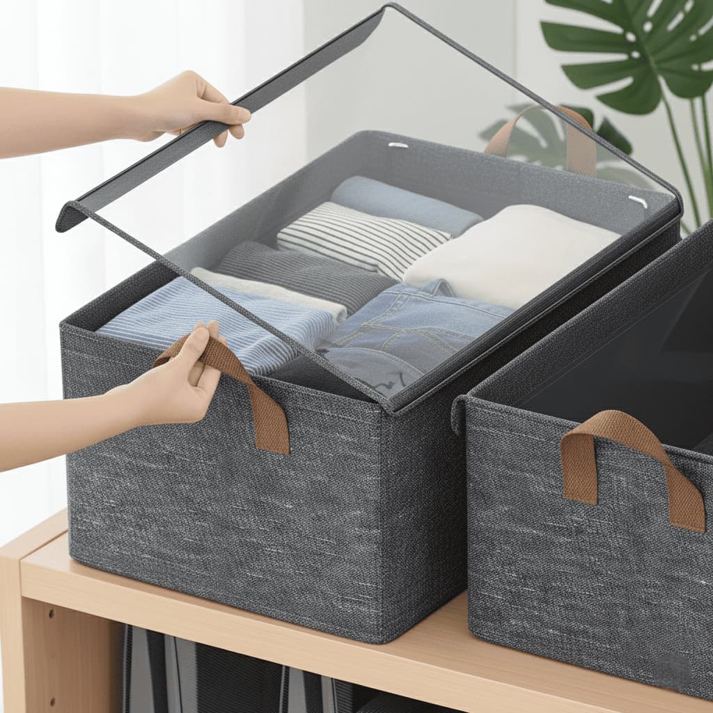 Caixa Organizadora Com Tampa E Sem Tampa 47x28x20 Dobrável Resistente Multiuso Roupas Sapateira