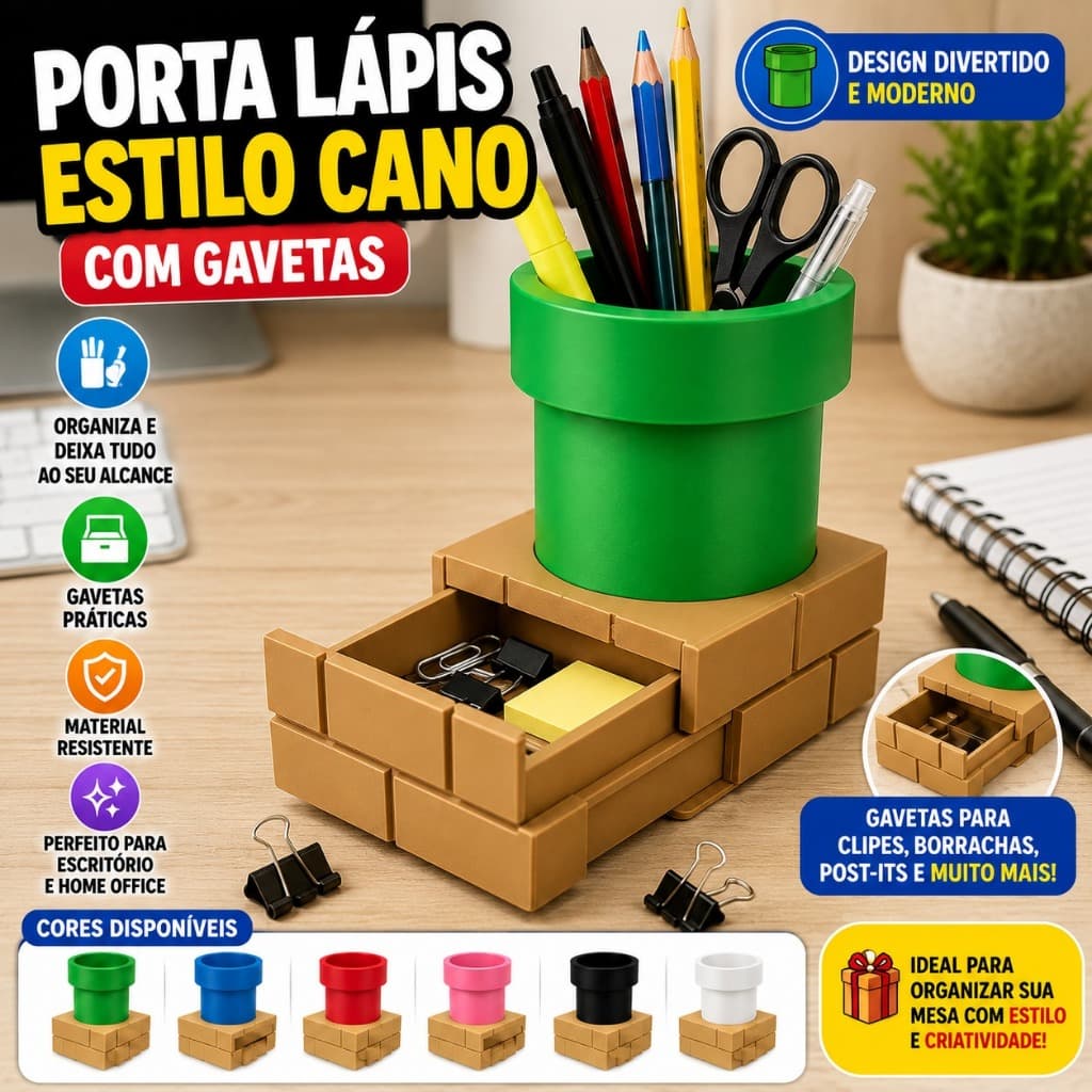 Porta Lápis Organizador Estilo Cano Com Gavetas Porta Canetas Porta Trecos Organizador de Mesa Escritório Home Office Ga