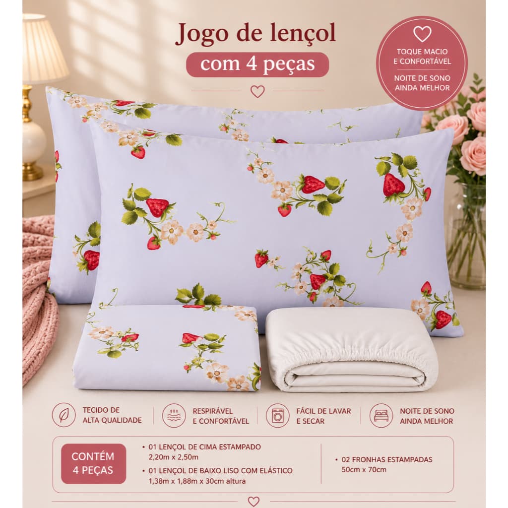 JOGO DE LENÇOL DE CASAL COM 4 PEÇAS - 150 FIOS PERCAL - ESTAMPAS EXCLUSIVAS