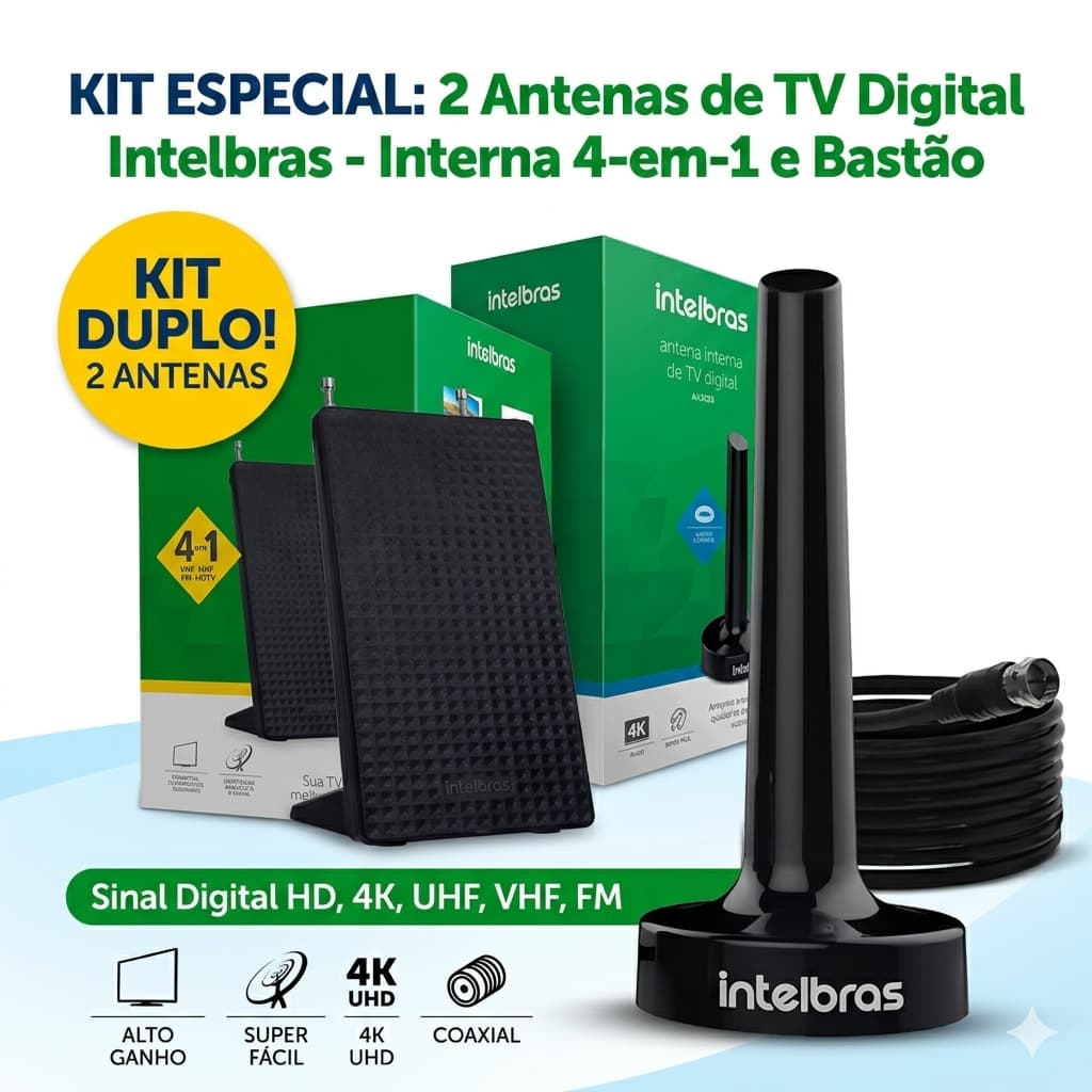 Antena Digital De Tv Interna Uhf/hdtv Intelbras - Ai2025 Ai2021 Fm/uhf/vhf/hdtv