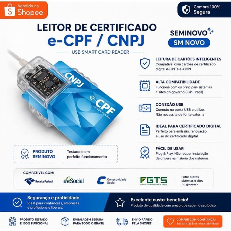 Leitor Smart Card para Certificado Digital E-CPF e E-CNPJ
