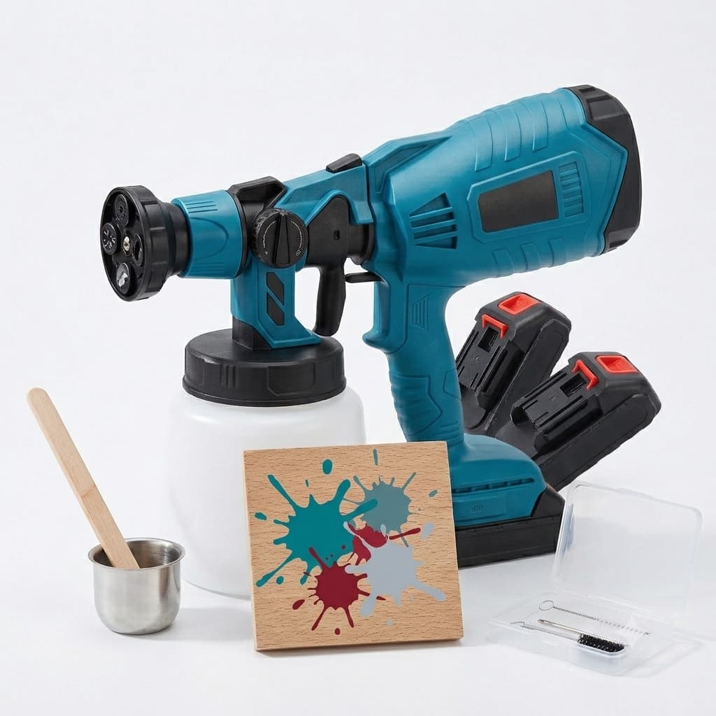 Pistola De Pintura Recarregável 2 Baterias 3 Bicos Profissional Pulverizador De Tinta 1000ml 200W