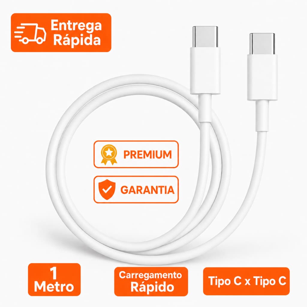 Cabo Carregador USB-C + Tipo-C Turbo 1Metro Android E Iphone 15 Ao 17