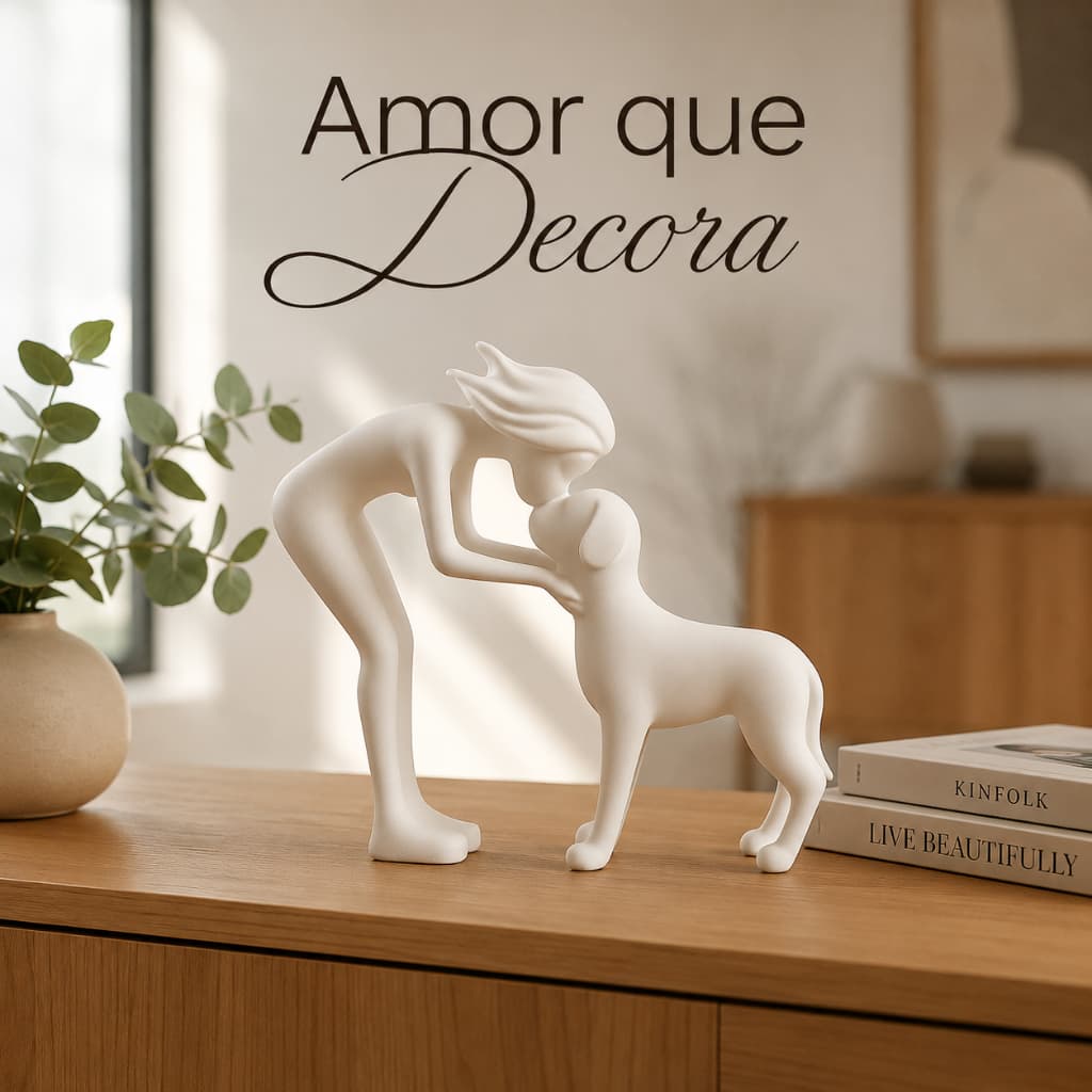 Escultura Decorativa Mulher Cachorro Estátua Minimalista Enfeite Sala Quarto Escritório
