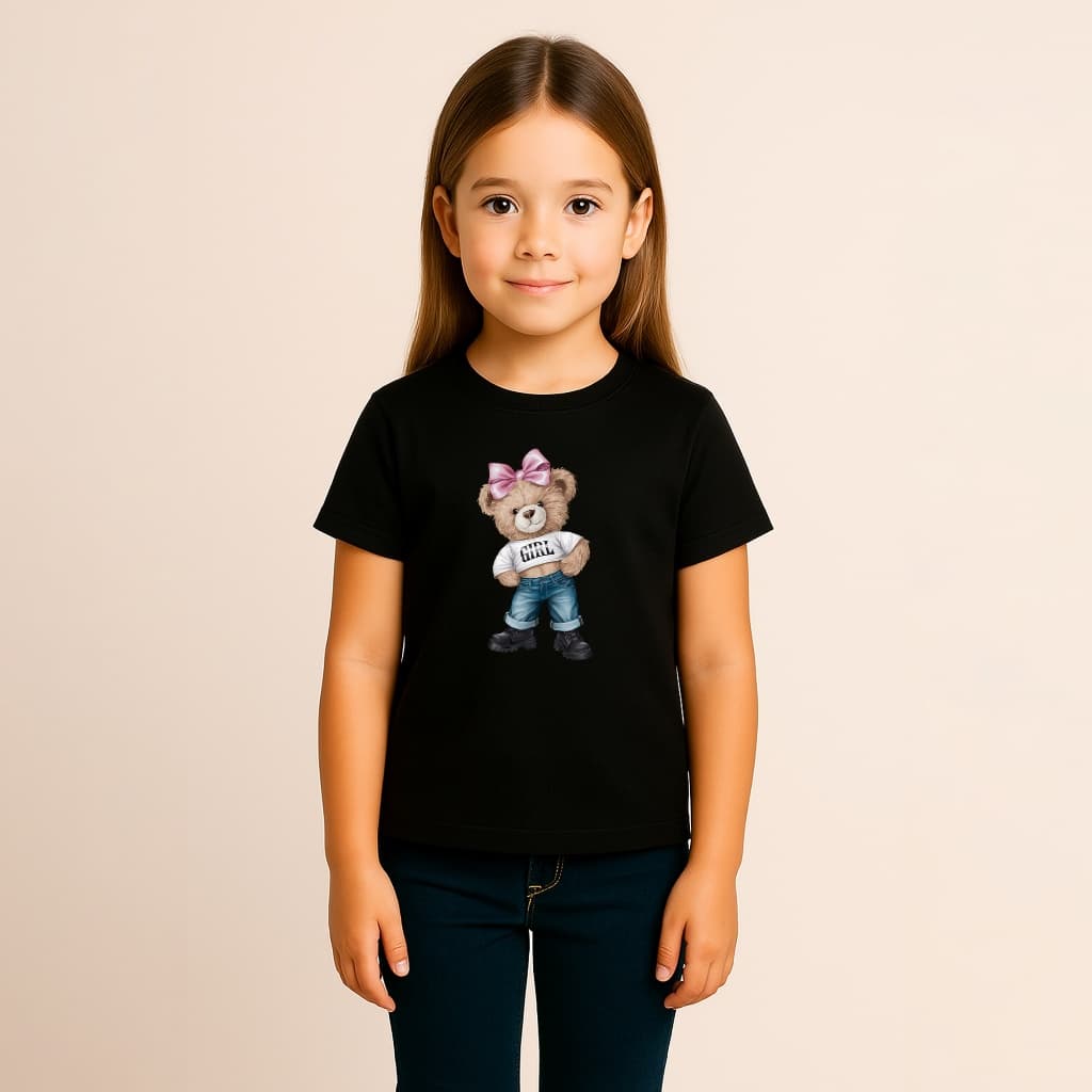 CAMISETA INFANTIL MENINA ALGODÃO URSA LACO ROSA CAMISETA GIRL CALCA JEANS BOTAS