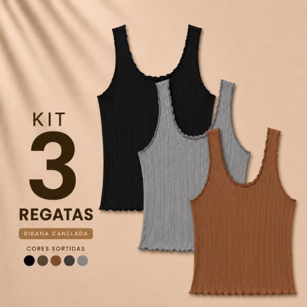 Kit 3 Regata Feminina Ribana Canelada Básica Blusa Casual Premium Blusinha Camiseta Dia a Dia Confortável