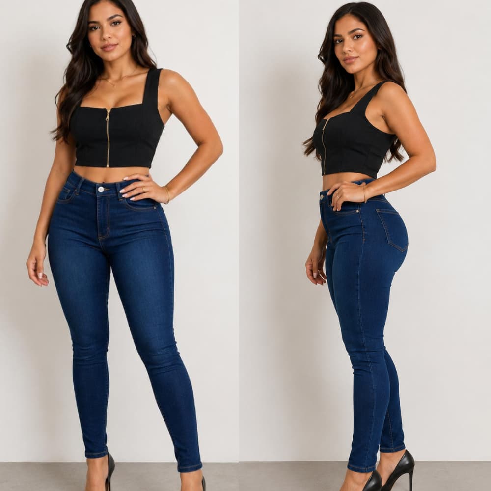 Kit Calça Jeans Feminina Cintura Alta Elastano Cós Alto e Elastano Skinny Levanta Empina Bumbum