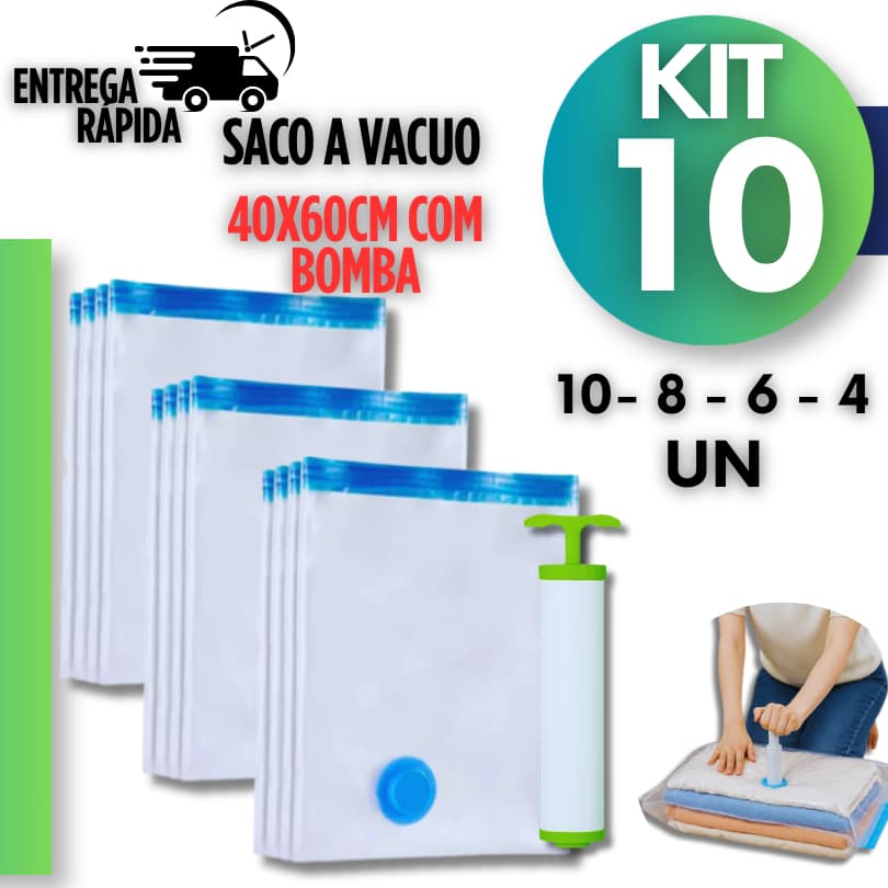Sacos a Vácuo Premium 40x60 Para Edredom Mala e Roupa + Bomba
