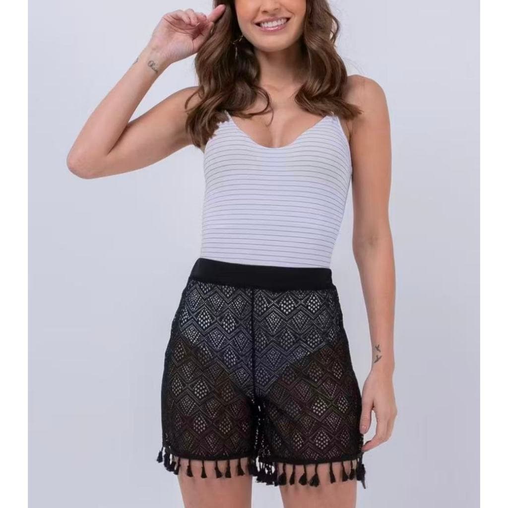 Short Saida de Praia Moda Feminino Tricot Shortinho Leve e Confortavel Verão Trico Blogueira-18