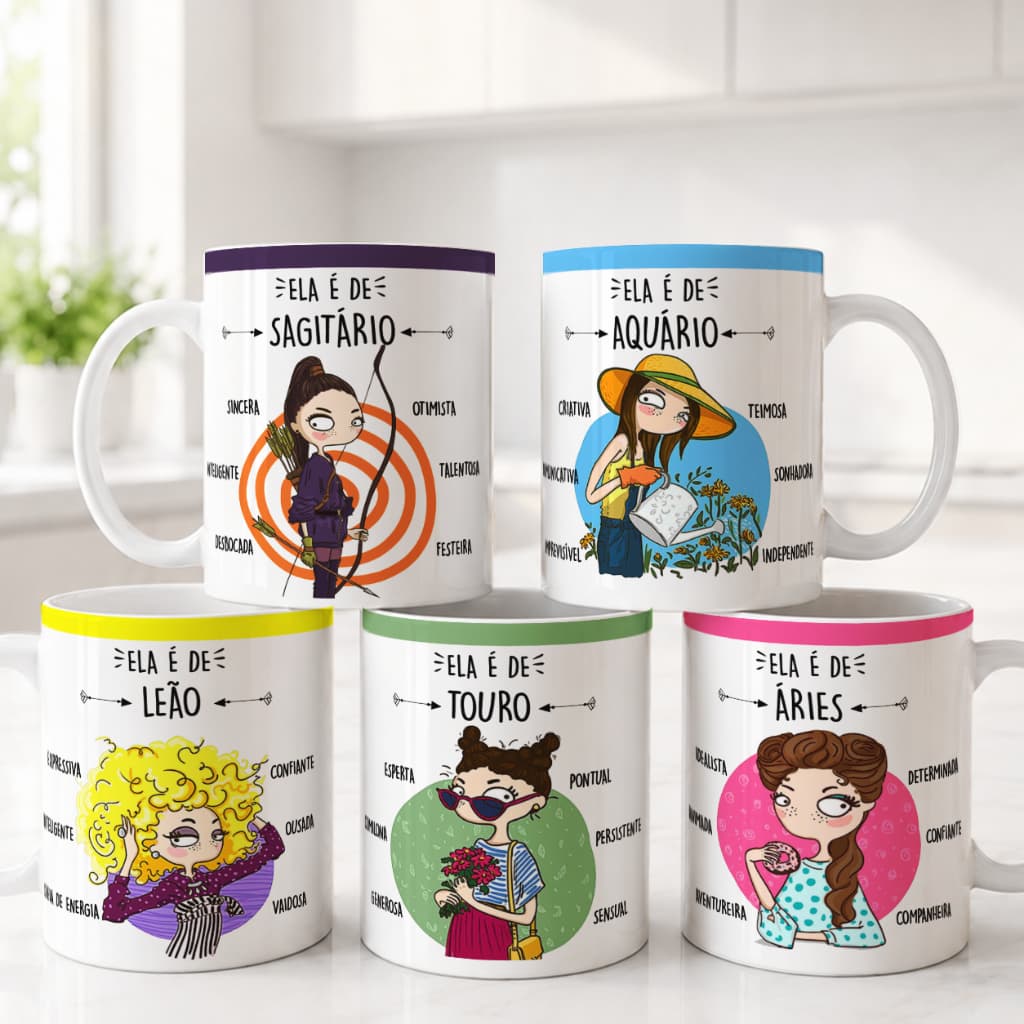 Caneca personalizada presente para mulher xícara signos horóscopo cerâmica 325ml