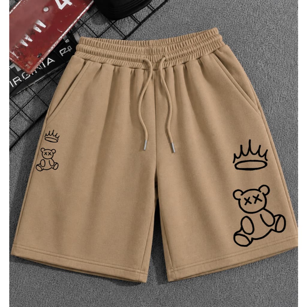 Bermuda Masculina De Moletom Estampado Ursinho Coroa Bermudas Algodao Para Academia dia a dia