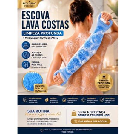 2 Escova Lava Costas Silicone Antibacteriana Massageadora Banho Spa Limpeza Profunda Corpo