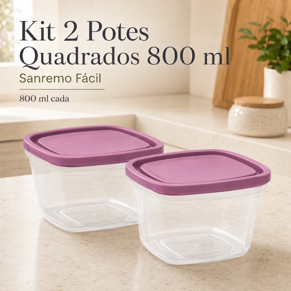 Kit 2 Potes Sanremo Fácil 800 ml BPA Free para Micro-ondas e Freezer