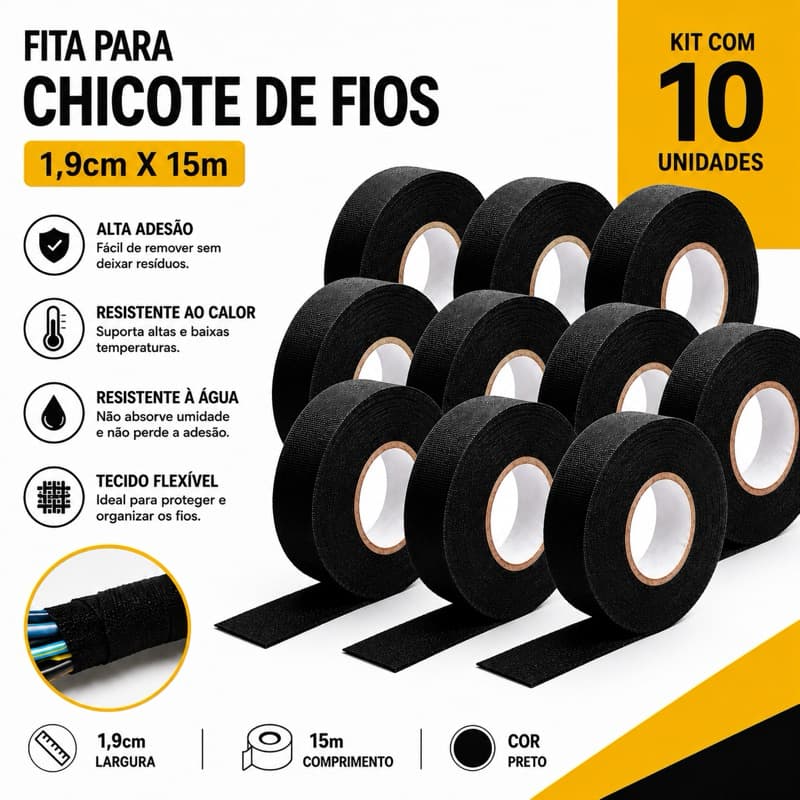 Kit 10 Fitas para Chicote Elétrico Automotivo Anti Chamas BOM1340