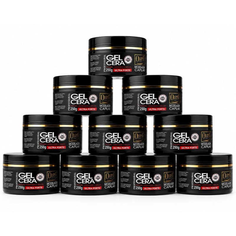 Kit 10x Gel Cera Capilar Ultra Forte Ouri Professional 250g – Modelagem, Fixação Forte e Brilho Duradouro