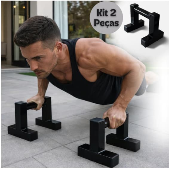 Kit 2 Barra Paralela Apoio Flexão Chão Aço Reforçado Resistente Calistenia Academia Força