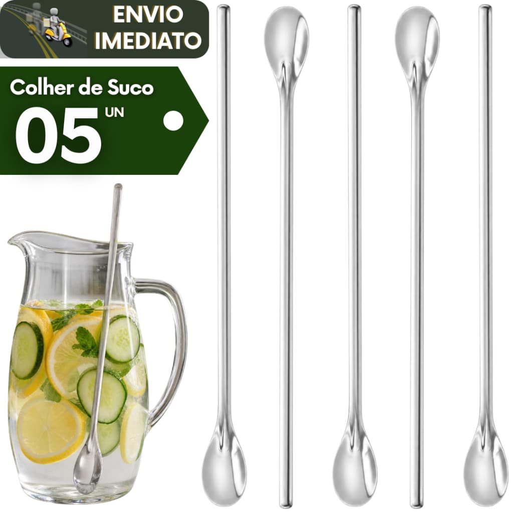 Kit 5 Colher Bailarina Inox Longa 30cm Ideal Para Misturar Drinks Sucos Coquetel Bar Bebidas Barman