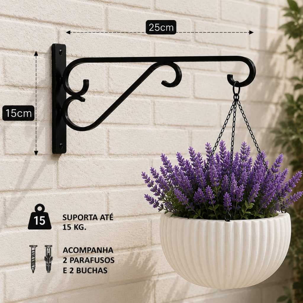 Suporte de ferro 25cm gancho para vasos de parede