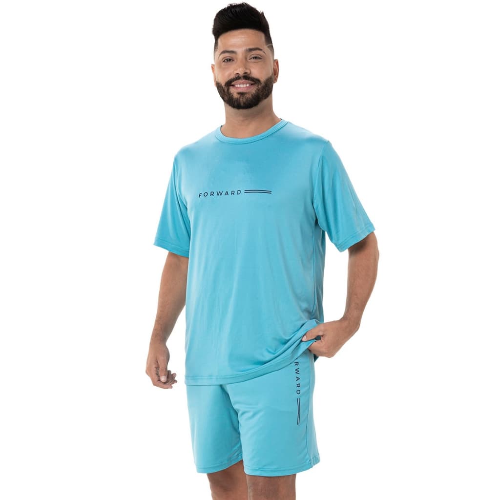Pijama Masculino Adulto Curto Camiseta Manga Curta e Short Conjunto Confortável para Dormir Verão