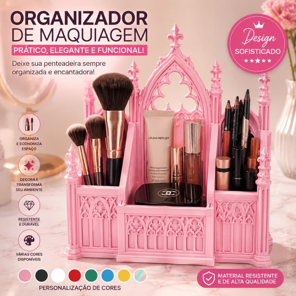 Organizador de Maquiagem Gótico Porta Maquiagem Porta Pincéis Organizador de Cosméticos Porta Batons Porta Skincare Banc